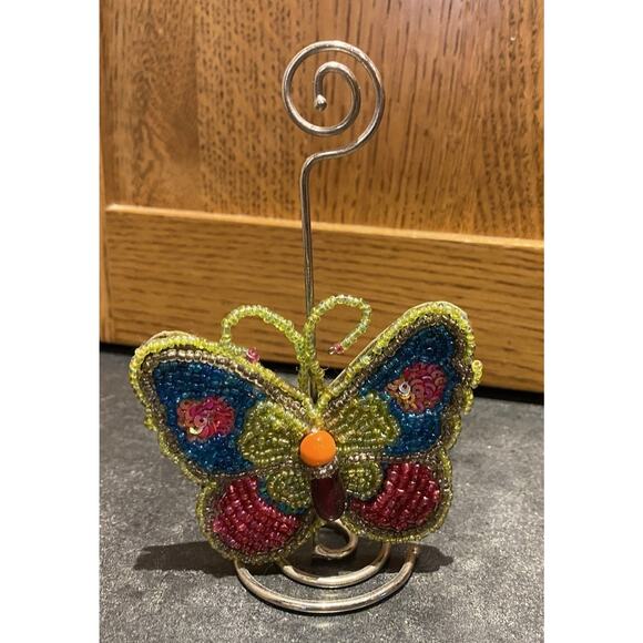 Vintage Beaded Butterfly Wire Picture Holder - Picture 1 of 3